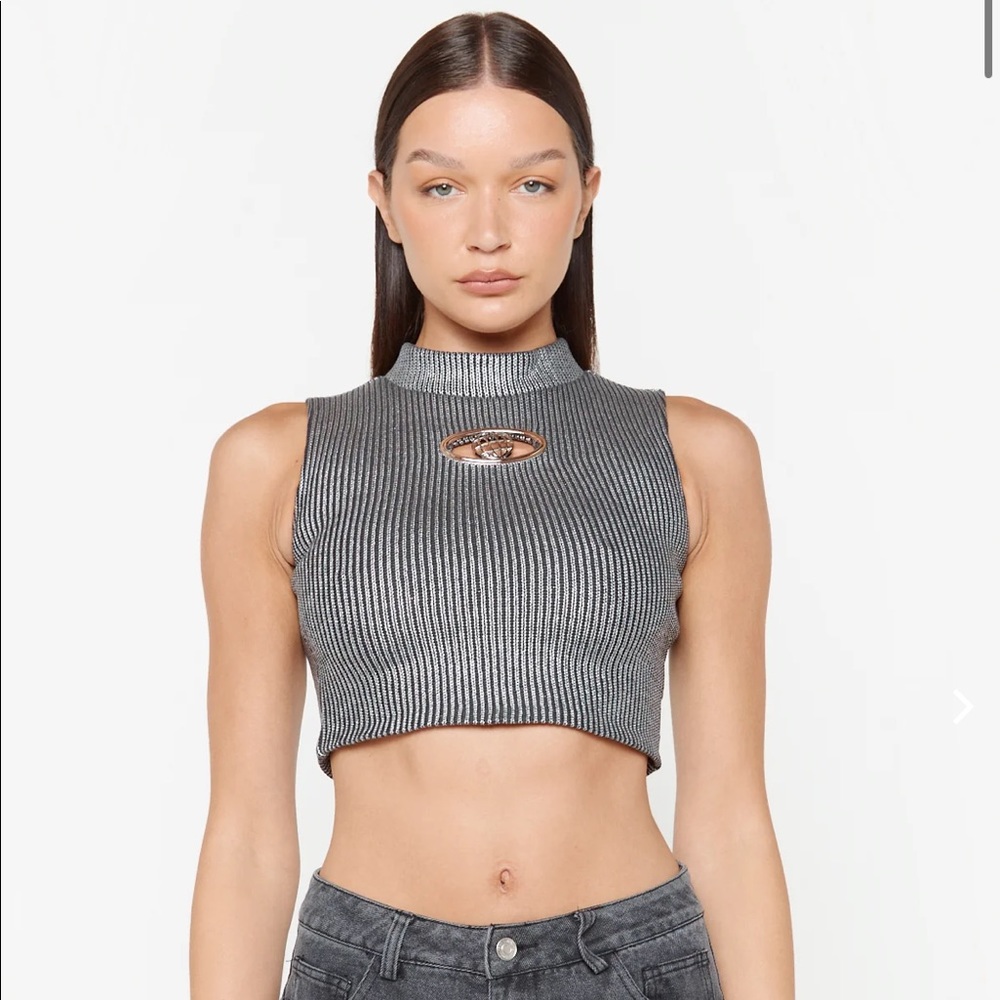 NWOT Silver Knitted Globe Sleeveless Crop Top